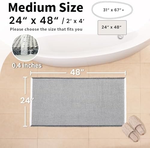 Waffle Bath Mat, Boho Bathroom Rugs Non Slip Washable, 24" x 48"