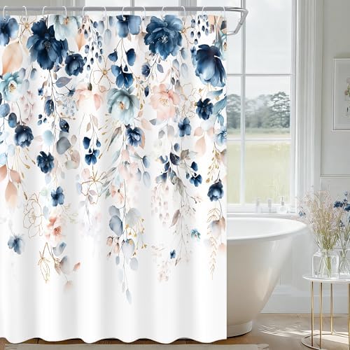 Small Stall Flower Blue Pink Spring Bathroom Shower Curtain Set