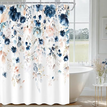 Small Stall Flower Blue Pink Spring Bathroom Shower Curtain Set