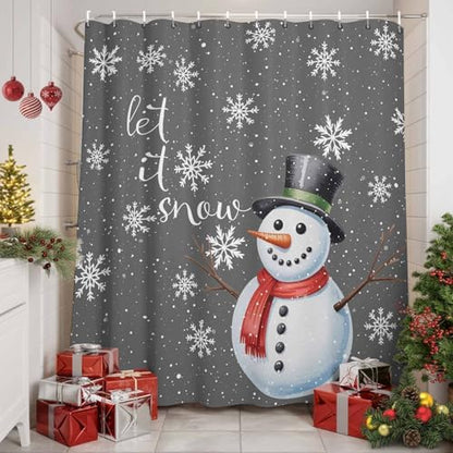 Christmas Snowman Shower Curtain Bathroom Set Xmas Snowflakes Gray Waterproof Shower Curtains with Grommets Hooks Winter Snow Privacy Bath Curtain for Bathtub Decor 36x72in