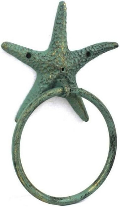 Antique Bronze Cast Iron Starfish Towel Holder 8.5 Inch - Starfish Decoration - Sea Home Decor