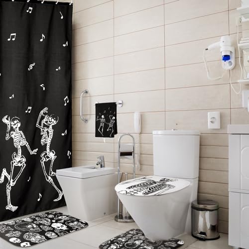 Honoson 8 Pcs Halloween Skeleton Shower Curtain Set