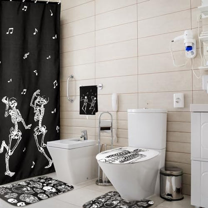 Honoson 8 Pcs Halloween Skeleton Shower Curtain Set