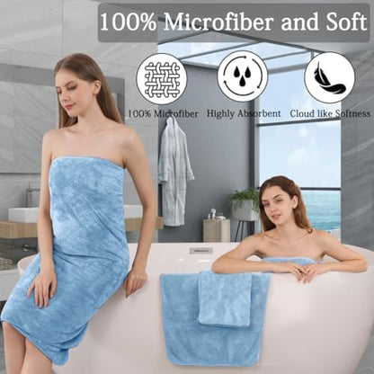 Hailea Luxury Bath Towels Set - 12 Piece (4 Large Bath Towels,4 Hand Towels,4 Washcloths), 100% Microfiber,Extra Absorbent Super Soft & Quick Dry,Complete Family Pack for Bathroom Gym Pool,Blue