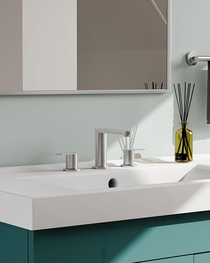 BWE 2 Pack Brushed Nickel Bathroom Faucet for Sink 3 Hole, Stainless Steel Widespread Bathroom Faucets with Pop-up Drain and Supply Lines, 360° Swivel Spout 2-Handle Bathroom Sink Faucet for Vanity