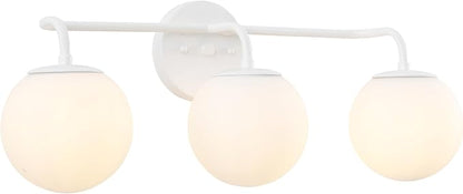 JONATHAN Y 25" White Modern Globe Wall Sconce Vanity Light for Bathroom, White Frosted Glass Shade, Midcentury Parisian Bistro Wall Lamp, LED Bulb Included (JYL3536D)