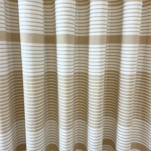 Serafina Home Tan Beige White Striped Cotton Bathroom Shower Curtain