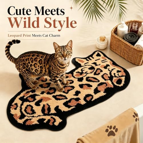 Leopard Cat Bathroom Rug, Fun Cheetah Print Animal Small Bath Mat