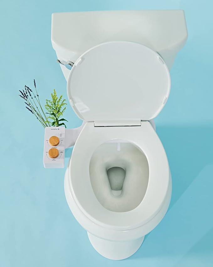 TUSHY Basic 2.0 Bidet Toilet Seat Attachment | Warm-Water Optional. Modern Sleek Design. Fresh Clean Water Sprayer (Non-Electric Self Cleaning Adjustable Nozzle), (White/Bamboo)