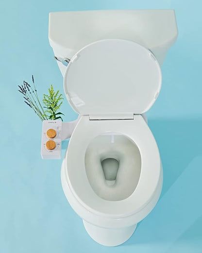 TUSHY Basic 2.0 Bidet Toilet Seat Attachment | Warm-Water Optional. Modern Sleek Design. Fresh Clean Water Sprayer (Non-Electric Self Cleaning Adjustable Nozzle), (White/Bamboo)
