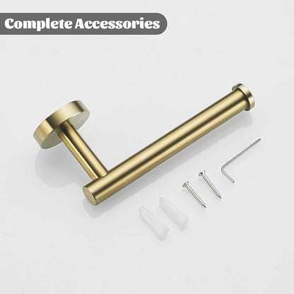 Gold Bathroom Hardware, Toilet Paper Holder Towel Ring and Robe Hook Brushed Gold Bathroom Accessories Set Wall Mount 3 Pieces Stainless Steel1