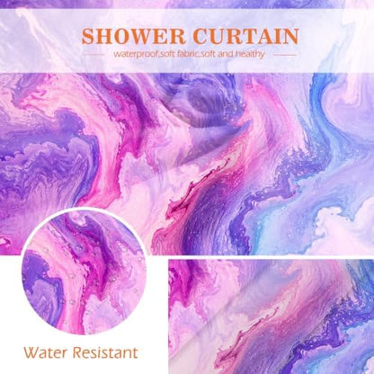 Aimego Purple Shower Curtain Pink and Purple Tie Dye Marble Shower Curtains Set with 12 Hooks for Bathroom Decor Accessories Bathtub Curtain, 72"x72"