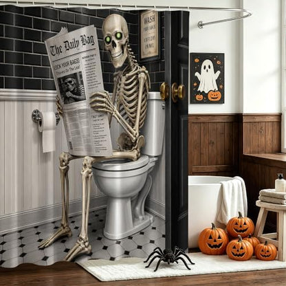 Funny Skeleton Shower Curtain Skull Halloween Bathroom Decor Shower Curtain