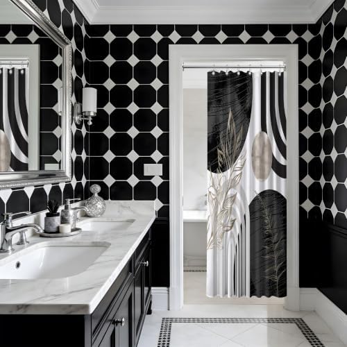Black and White Stall Shower Curtain, 36X72 in Narrow Small, Mid Century