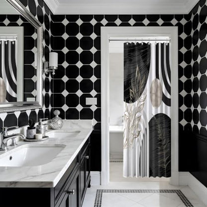 Black and White Stall Shower Curtain, 36X72 in Narrow Small, Mid Century