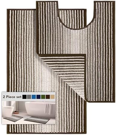 BSICPRO Bathroom Rugs Sets 2 Piece, 32"x20" + U-Shaped 24"x20", Coffee