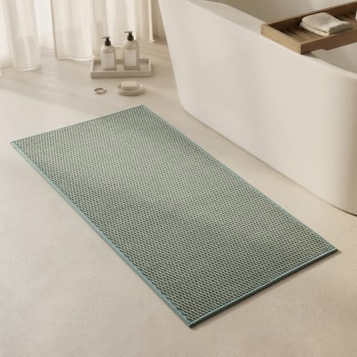Triohero Bathroom Rugs Non Slip Washable, Super Absorbent Thin Bath Mat Quick Dry Low Pile Bathroom Rug, Sage Green 24"x47"