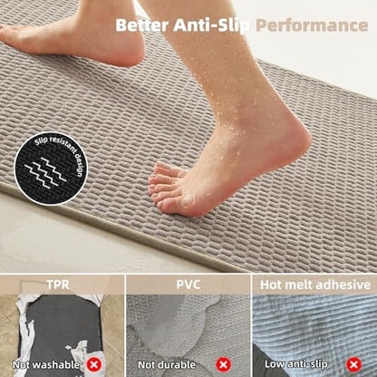 TYUU Small Bathroom Rugs, Non Slip Washable Bath Rugs Super Absorbent Bathroom Rug Thin Quick Dry Low Pile Bath Mats, Beige 12"x12"
