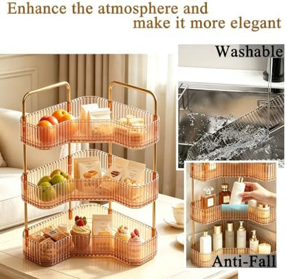 3-Tier Corner Bathroom Organizer, Skincare Vanity Counter Shelf Orange