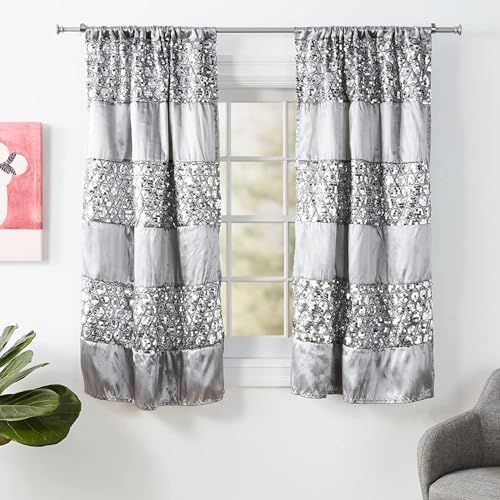 Zahari Home Sinatra Window Curtain Stylish Bathroom Window Curtain,36" x 54" Each, Set of 2, Silver