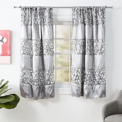 Zahari Home Sinatra Window Curtain Stylish Bathroom Window Curtain,36" x 54" Each, Set of 2, Silver