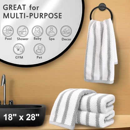 VOOVA & MOVAS Bathroom Hand Towels 4PC, 100% Cotton, 18x28 in, Gray White