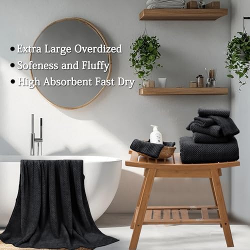Black Bath Towels Set 35x70 Inches - Luxury 600 GSM Oversized Bath Sheet Towel,Extra Large Microfiber - Quick Dry,Highly Absorbent,Super Soft Shower Towels Spa Hotel Bathroom Towel Set (4-Pack)