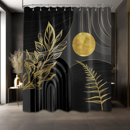 Black and Gold Shower Curtain, 72x72 in, Mid Century Modern Cool