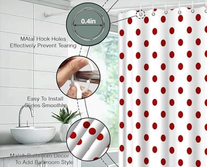Polka Dot Shower Curtain Red White Retro Spot Vintage Fabric Decorative Bathroom Curtains with Hooks,75" Wx70 H