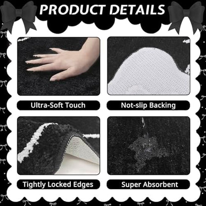 Mocsicka Black Bow Bath Mat Cute Bow Bathroom Rug Super Soft Absorbent Bathroom Rugs Non Slip Bath Mat Machine Washable Rug for Bathrooms 20x32 inches (Black, 50x80cm)