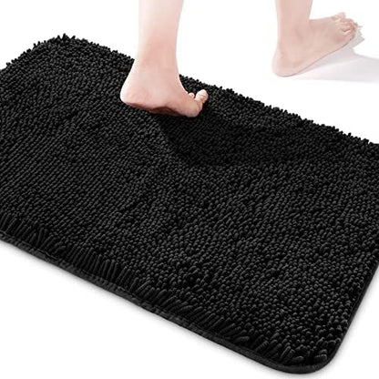 Yeaban Chenille Black Bathroom Rug 26"x44", Non-Slip Rubber Backing