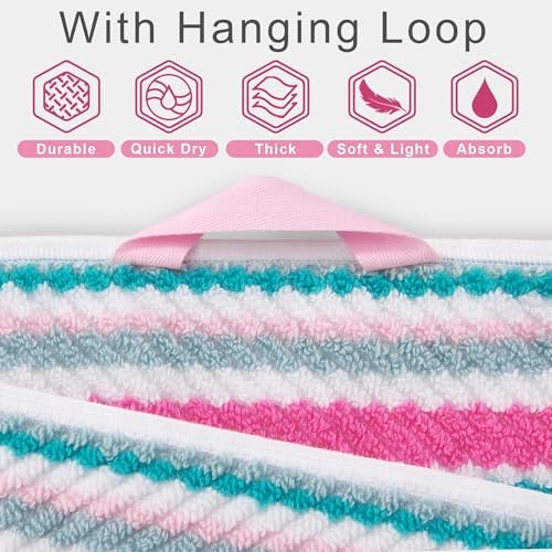 VOOVA & MOVAS Striped Towels 6 Pack, 100% Cotton, Pink Aqua