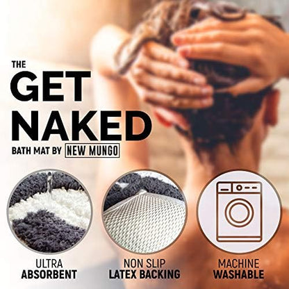 New Mungo Get Naked Bath Mat for Bathtub - Cute Bath Rugs for Apartment Decor - Bath Mats for Bathroom as Shower Floor Mat - Tufted Gray and White Bathroom Rug - 31" x 20"