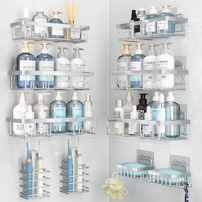 Liuoud 10 Pack Shower Caddy for Inside Shower Silver Bathroom Storage Decor