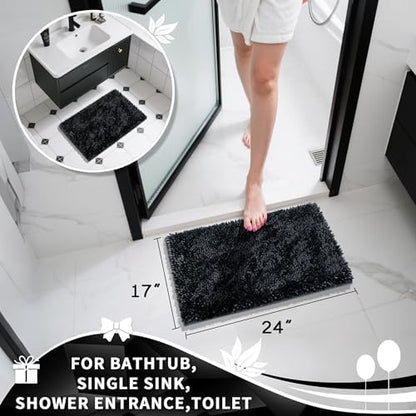 Yimobra Chenille Black Bathroom Rug, Ultra Soft Non Slip Bath Mat, 24 x 17