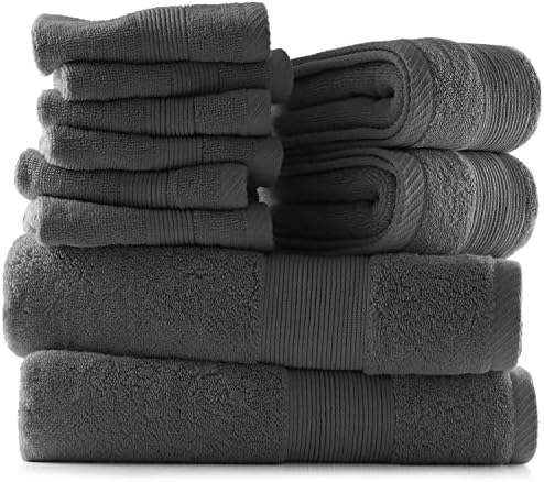 Hearth & Harbor Bath Towels for Bathroom - 100% Ring Spun Cotton Luxury Bathroom Towels - Ultra Soft & Highly Absorbent, Bath Towels Set of 10 - Dark Gray