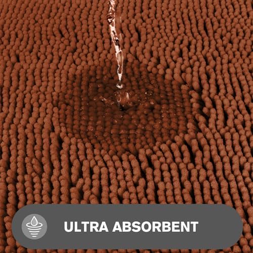 Bathroom Runner Rug 47 x 17 Inch – Long Bath Mat | Absorbent and Washable Thick Chenille Bath Rug Non-Slip Runner Rug for Bathroom, Shower, Sink(Rust)