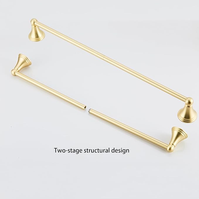 4-Piece Towel Bar Set, 24 Inch Towel Racks for Bathroom Wall Mounted in Brushed Light Gold, SUS304 Stainless Steel Complete Bathroom Hardware