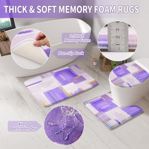 XLHOMO Bathroom Accessories Set - 25PC Bathroom Set with Shower Curtain and Rugs, Purple Bathroom Set, Bathroom Accessory Set with Press-on Lid Trash Can, Soap Dispenser and Qtip Holders for Home