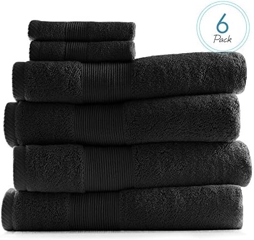 Hearth & Harbor Bath Towels for Bathroom - 100% Ring Spun Cotton Luxury Bathroom Towels - Ultra Soft & Highly Absorbent, Bath Towels Set of 6 - Black