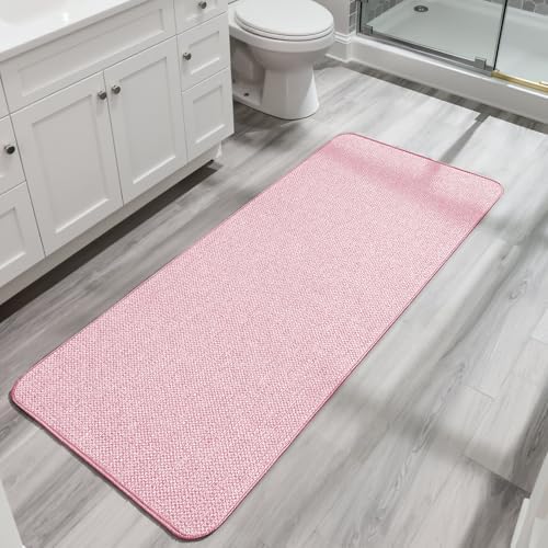 Bosap Bath Mat,Ultra Thin Bathroom Runner Rugs,Large Bath Mats for Bathroom,Quick Dry,Non-Slip,Machine Washable,Low Pile,Bath Rug,Shower Outside,Sink,Home Decor Accessories.Pink,2'x6'(24x72inch)
