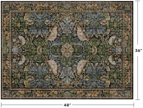 Large Entryway Rugs Indoor - 3x4 Washable Rugs for Kitchen Bedroom Beside Bed Door Mat Indoor Entrance with Moody Woodland Flowers, Non Slip Stain Resistant Low Pile