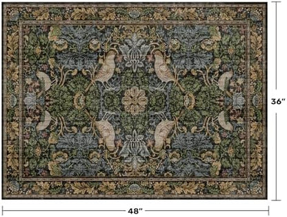 Large Entryway Rugs Indoor - 3x4 Washable Rugs for Kitchen Bedroom Beside Bed Door Mat Indoor Entrance with Moody Woodland Flowers, Non Slip Stain Resistant Low Pile