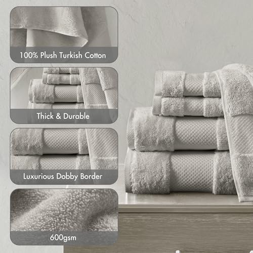 Madison Park 100% Turkish Cotton 600 GSM Bath Towel Set, 6 Piece, Grey