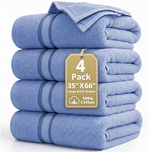 LANE LINEN Bath Sheets Large 100% Cotton 4 Pack Oversized Soft - Allure