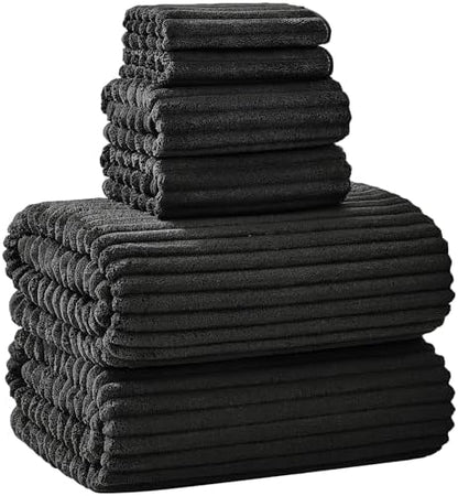 6 Piece Bath Towel Set, 40"x80" Oversized Bath Sheets, Black