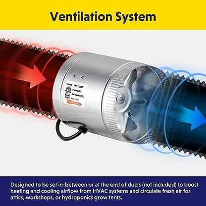 iPower 6 Inch Inline Booster Duct Fan with Speed Controller, 240 CFM HVAC Exhaust Ventilation Blower, Low Noise for Grow Tent, Attics, Basements, Bathrooms and Kitchens