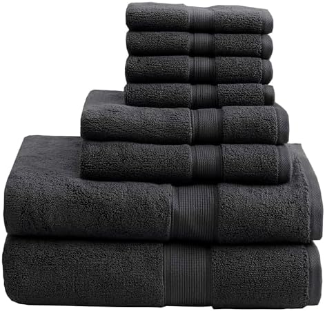 Madison Park 800GSM 100% Cotton Bathroom Bath Towel Set of 8, Black