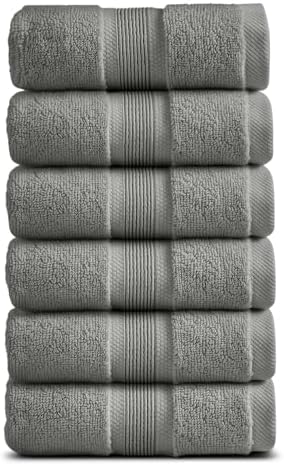 Springtree Home Luxury Bamboo Rayon Hand Towel Set | 6-Pack | Carbon Grey
