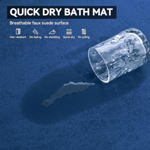MontVoo -Bath Mat Rug-Rubber Backing Non Slip Quick Dry Absorbent Thin Bathroom Rugs Fit Under Door-Faux Suede Surface Bathroom Floor Mats-Shower Rug for in Front of Bathtub Shower Royal Blue 17x27.5